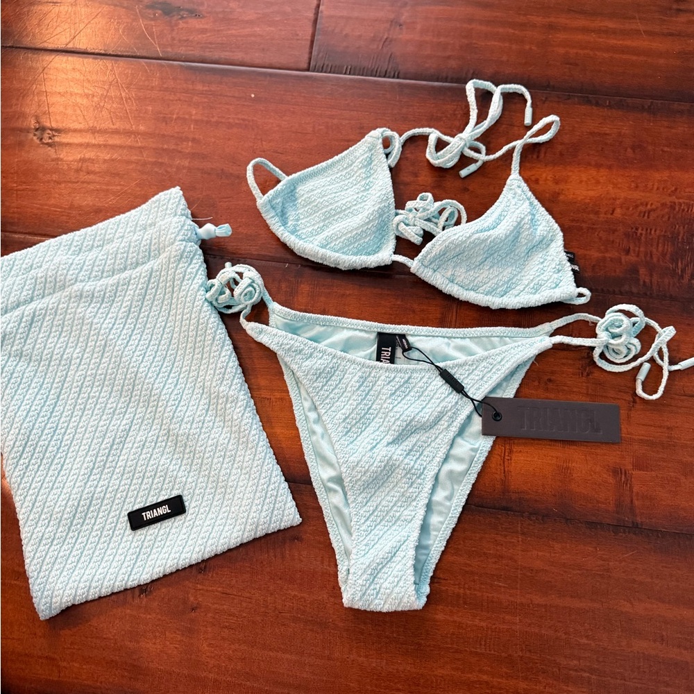 Triangl Light Blue Textured Bikini Set